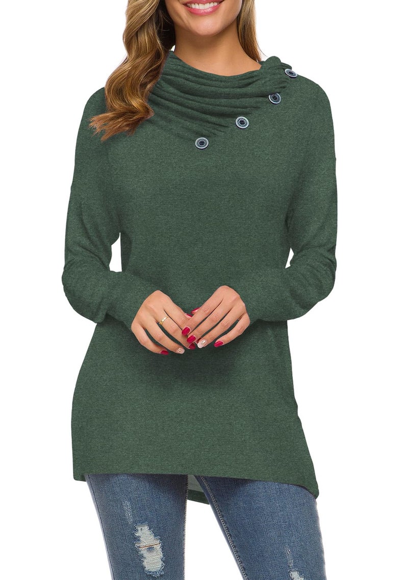 WEACZZY Womens Long Sleeve Shirts Button Cowl Neck Casual Loose Tunic Tops Blouse Dressy (Medium, 10 Green) - Image 2